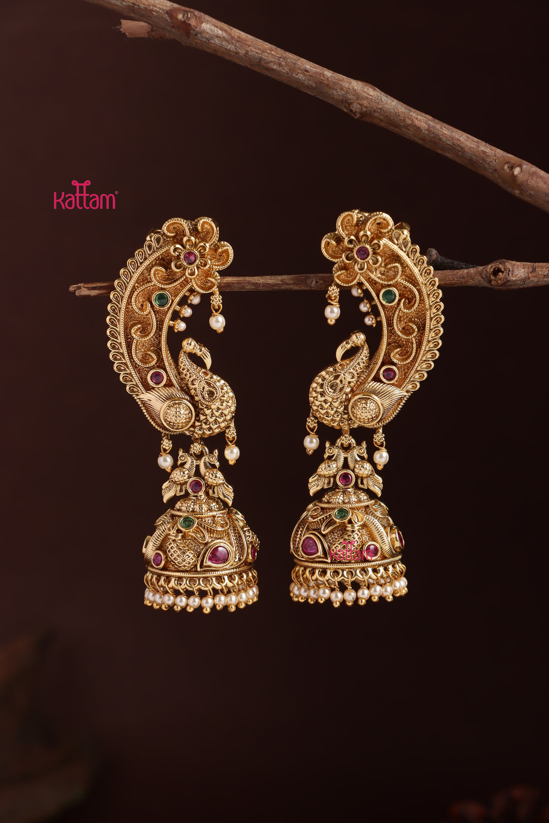 Matte Peacock Pearl Earcuff Jhumka