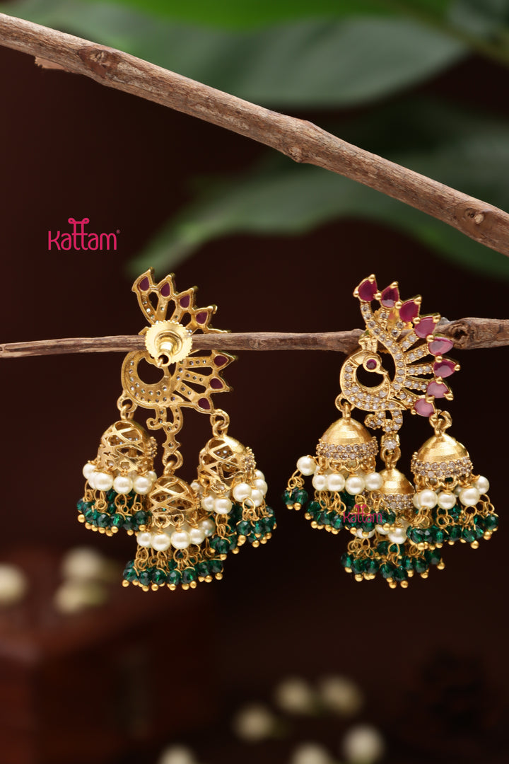 Peacock Triple Beads Jhumka