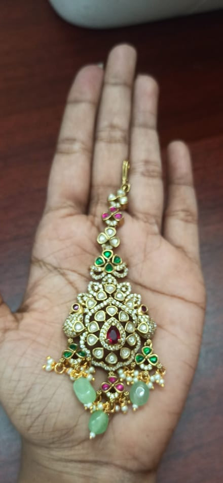 Victorian Peacock Bridal Tikka - Green Drop