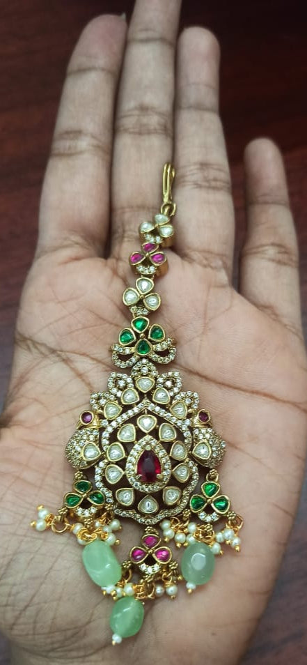 Victorian Peacock Bridal Tikka - Green Drop