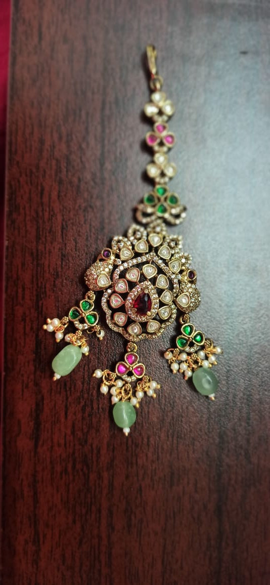 Victorian Peacock Bridal Tikka - Green Drop