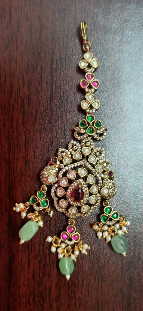 Victorian Peacock Bridal Tikka - Green Drop