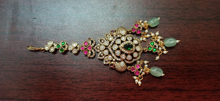 Victorian Peacock Bridal Tikka - Ruby Drop