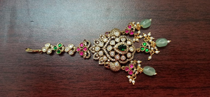 Victorian Peacock Bridal Tikka - Ruby Drop