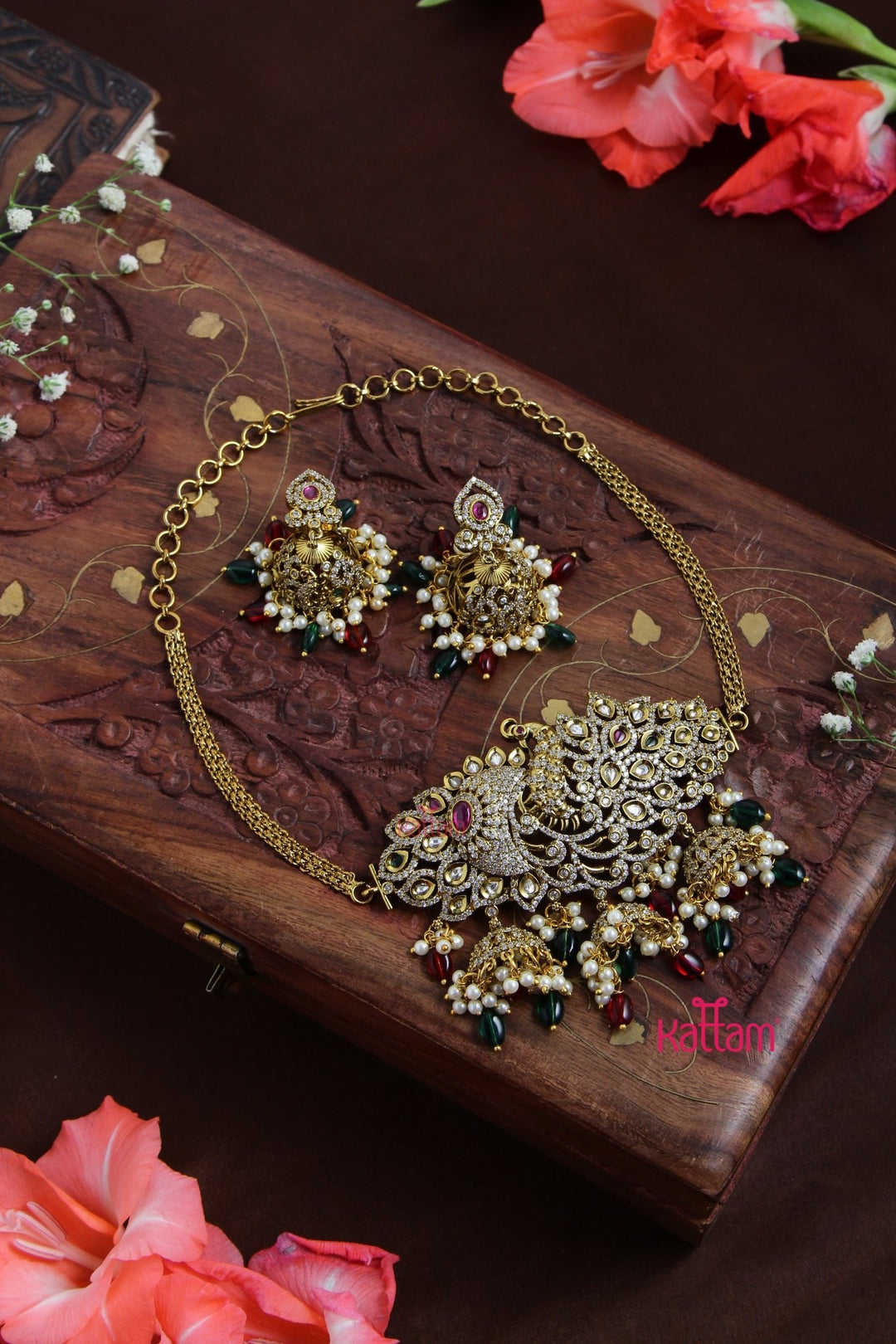 Aadhya - Grand Peacock Rubygreen Choker - N3086
