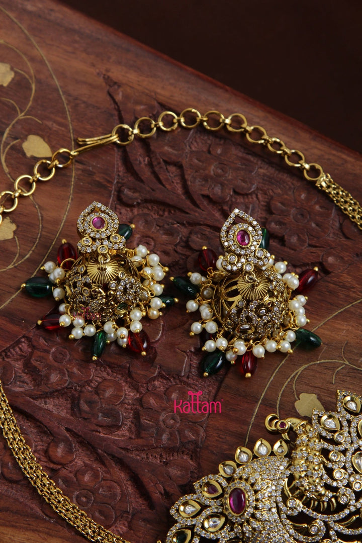 Aadhya - Grand Peacock Rubygreen Choker - N3086