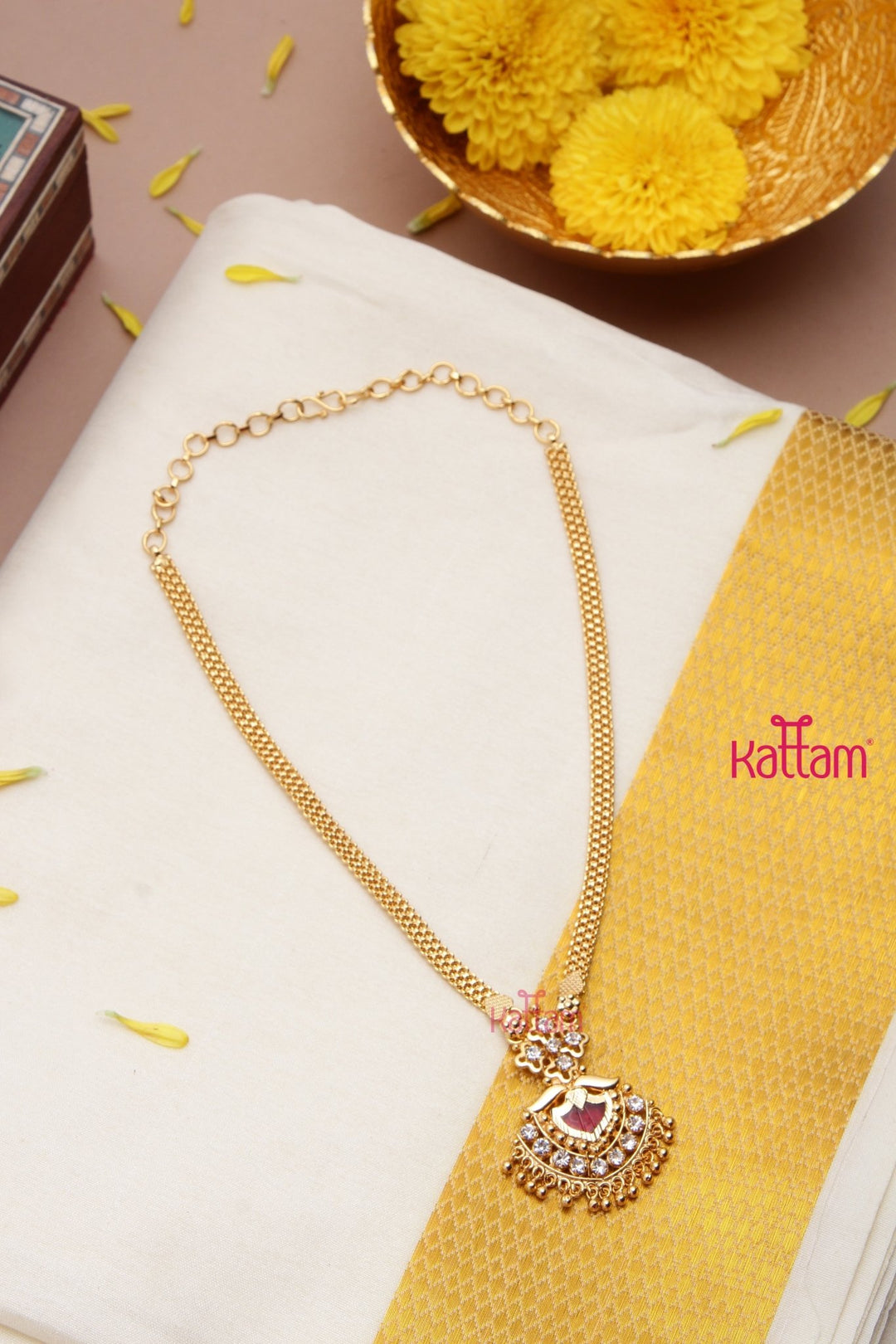 Aarathy - Kerala Ruby Pendant Chain - N3195