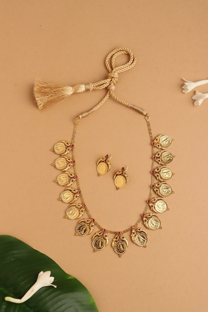 Aaru - Peacock Victorian Queen Coin Ruby Necklace - N4107