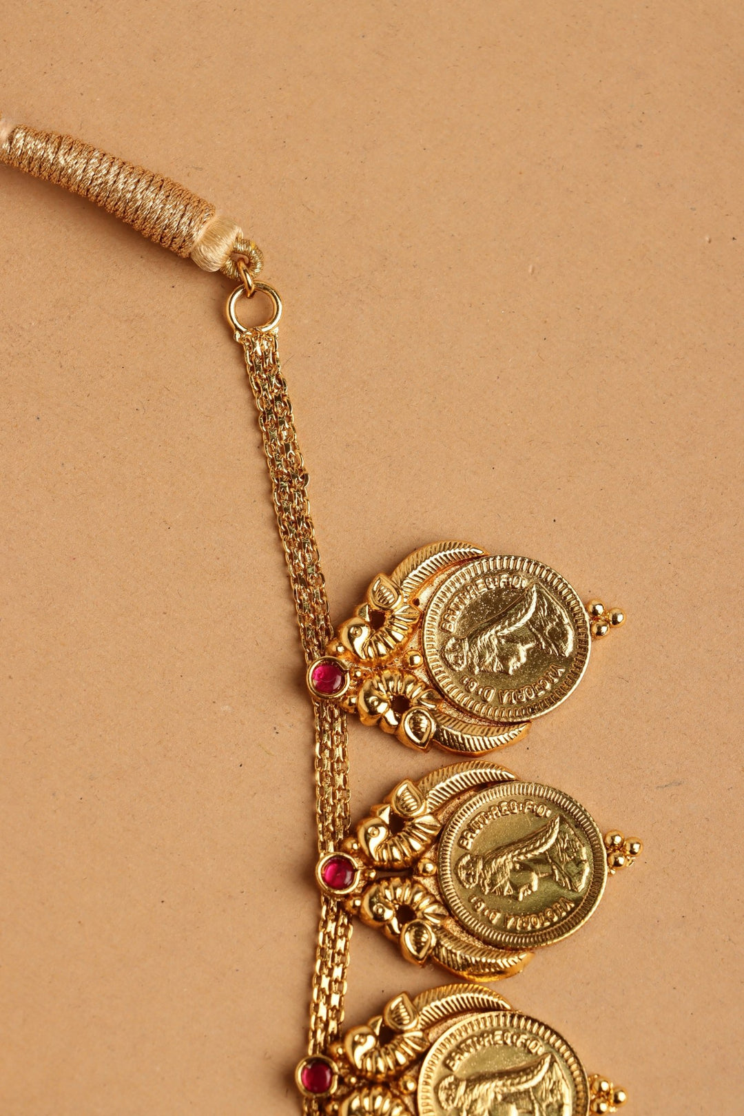 Aaru - Peacock Victorian Queen Coin Ruby Necklace - N4107