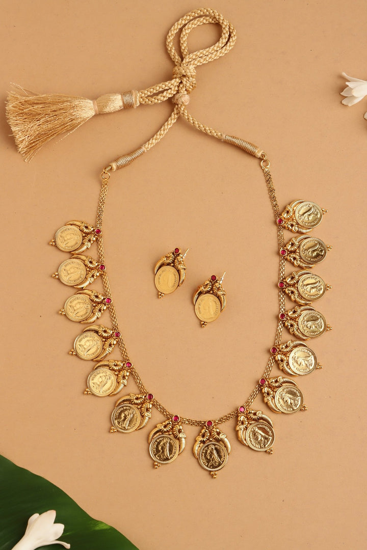 Aaru - Peacock Victorian Queen Coin Ruby Necklace - N4107