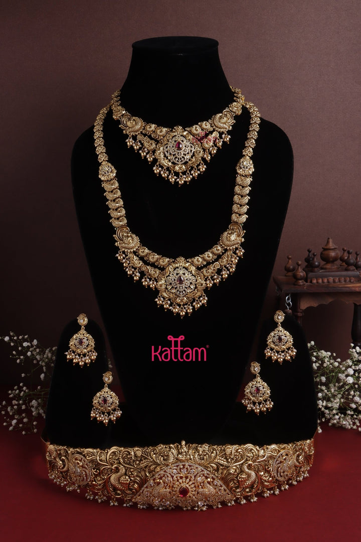 Aarudhra - Goldtone Peacock Ruby Semi Bridal Set (Sold Separately ) - N3563N