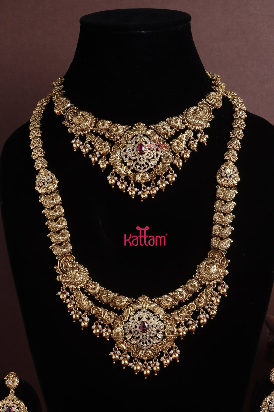 Aarudhra - Goldtone Peacock Ruby Semi Bridal Set (Sold Separately ) - N3563N