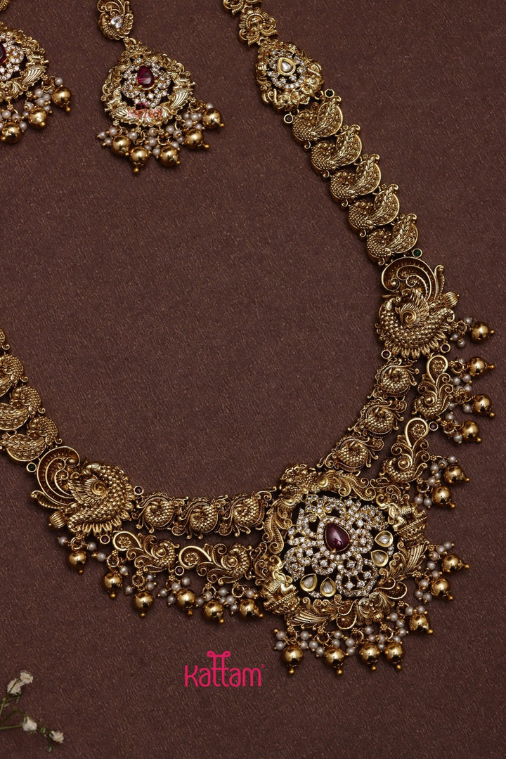 Aarudhra - Goldtone Peacock Ruby Semi Bridal Set (Sold Separately ) - N3567H