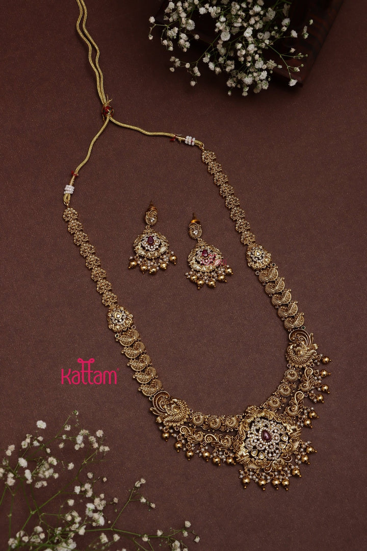 Aarudhra - Goldtone Peacock Ruby Semi Bridal Set (Sold Separately ) - N3567H