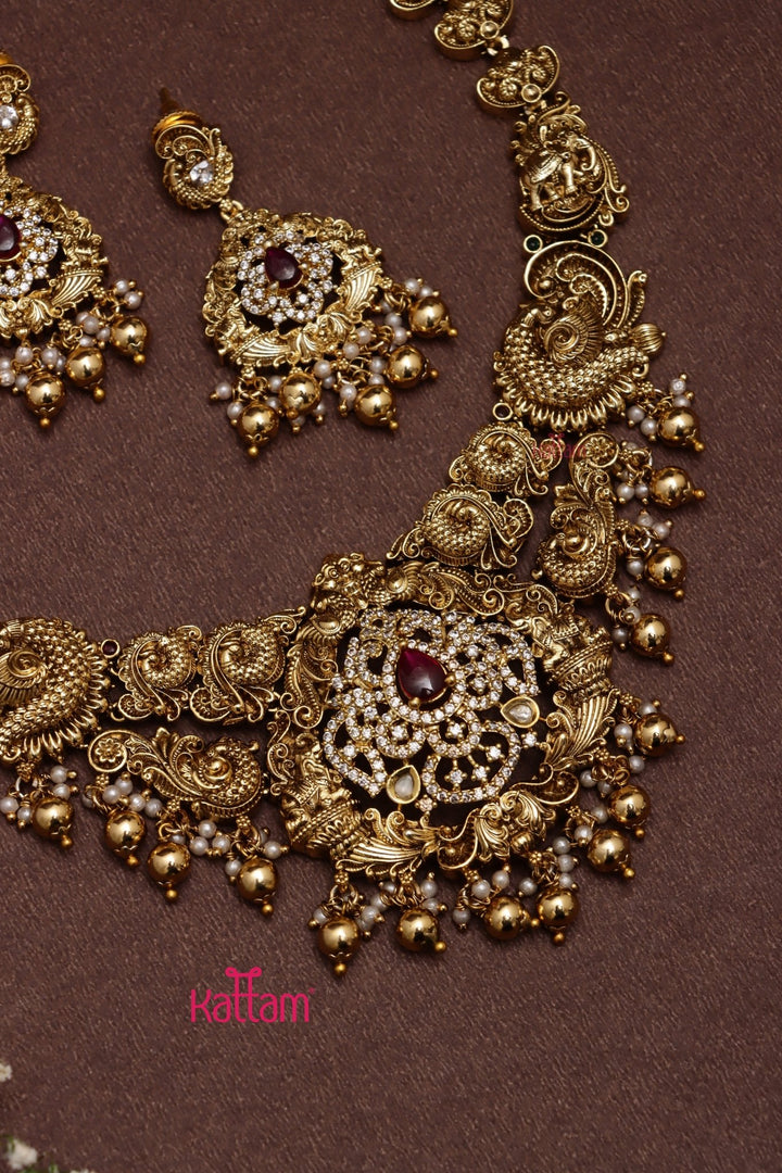 Aarudhra - Goldtone Peacock Ruby Semi Bridal Set (Sold Separately ) - N3563N