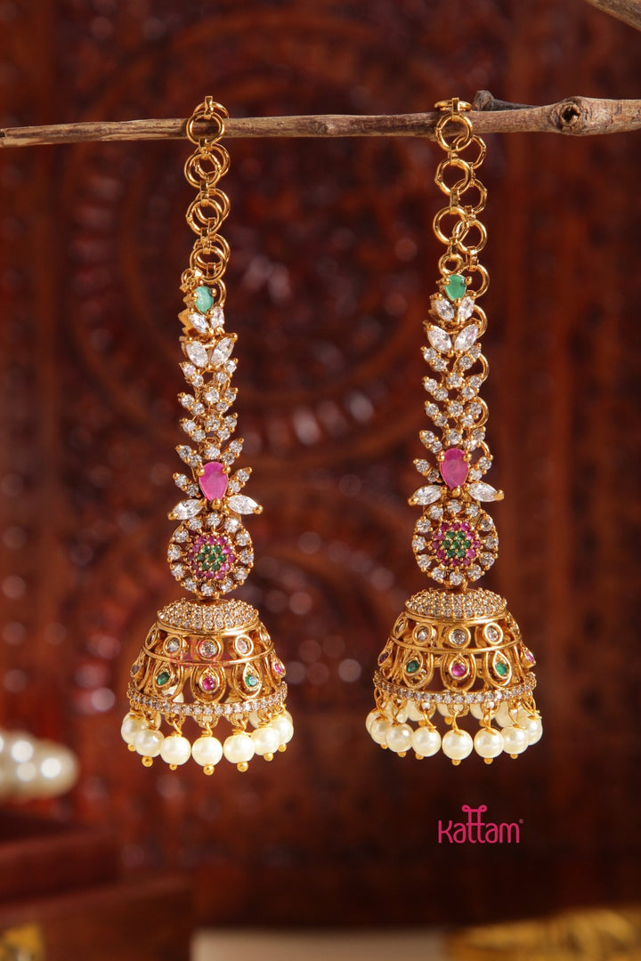 AD Chakra Flower Jhumka With Mattal - E998