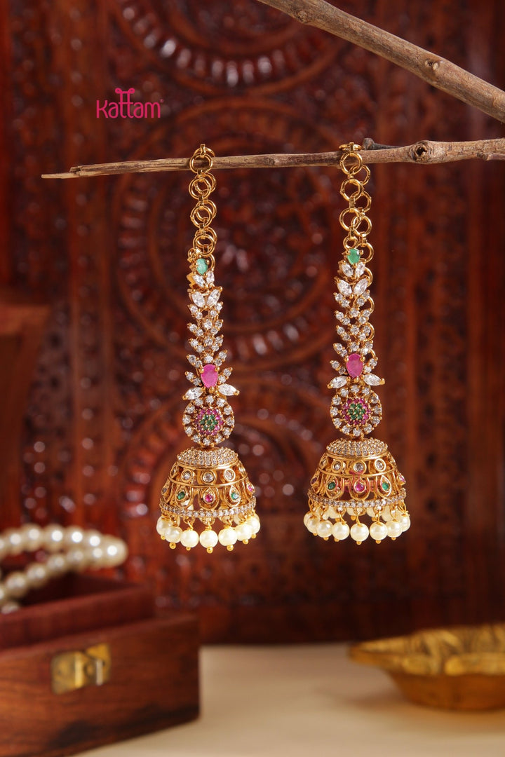AD Chakra Flower Jhumka With Mattal - E998