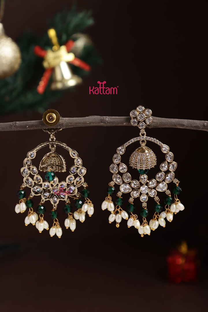 AD Chandbali Pearl Drops Earring - Green - E1311
