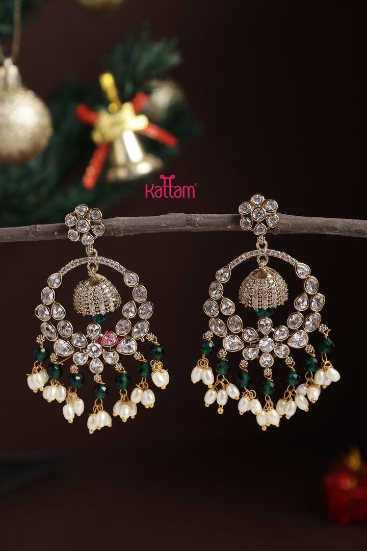 AD Chandbali Pearl Drops Earring - Green - E1311