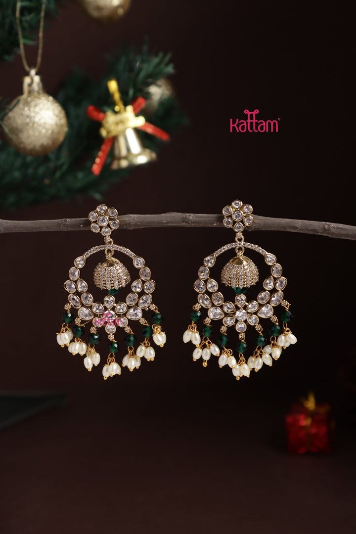 AD Chandbali Pearl Drops Earring - Green - E1311