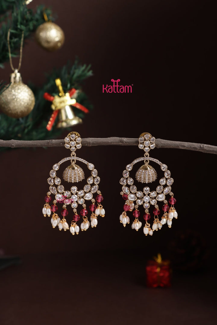 AD Chandbali Pearl Drops Earring - Ruby - E1312