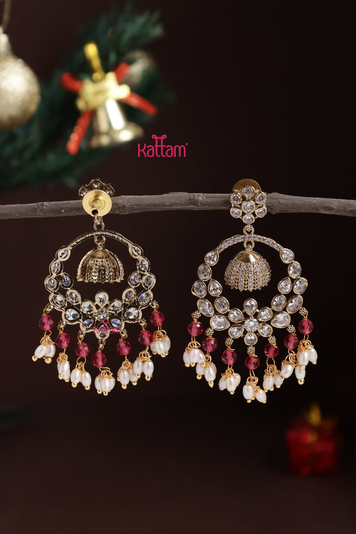 AD Chandbali Pearl Drops Earring - Ruby - E1312