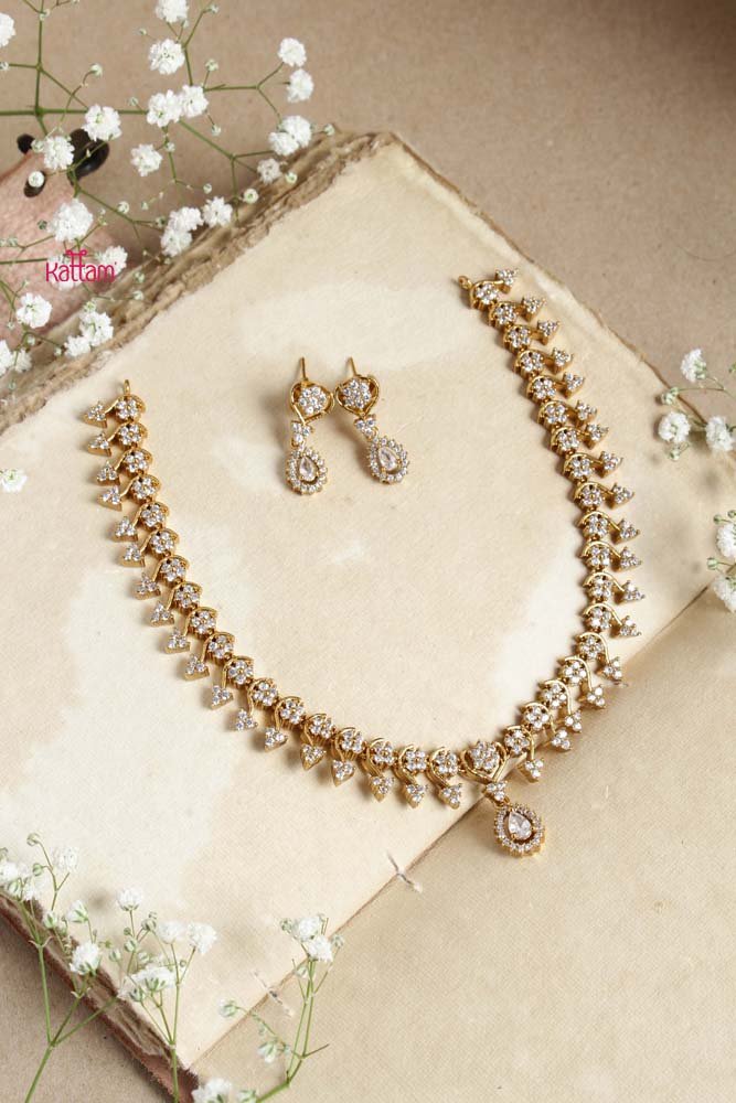 AD Flower White Stone Drop Necklace - N2556