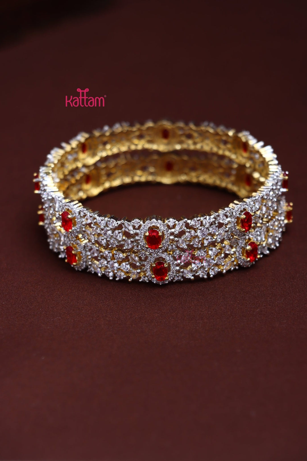 AD Leafy Flower Ruby Bangle - B586 - V4