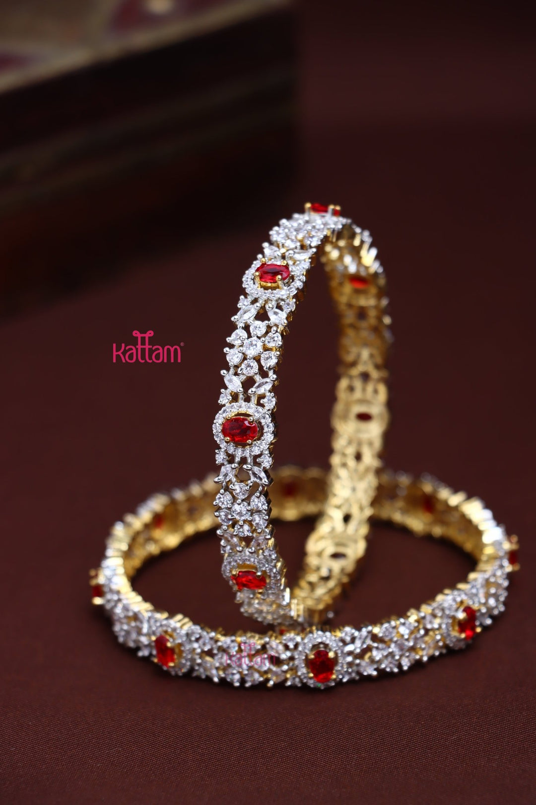 AD Leafy Flower Ruby Bangle - B586 - V4