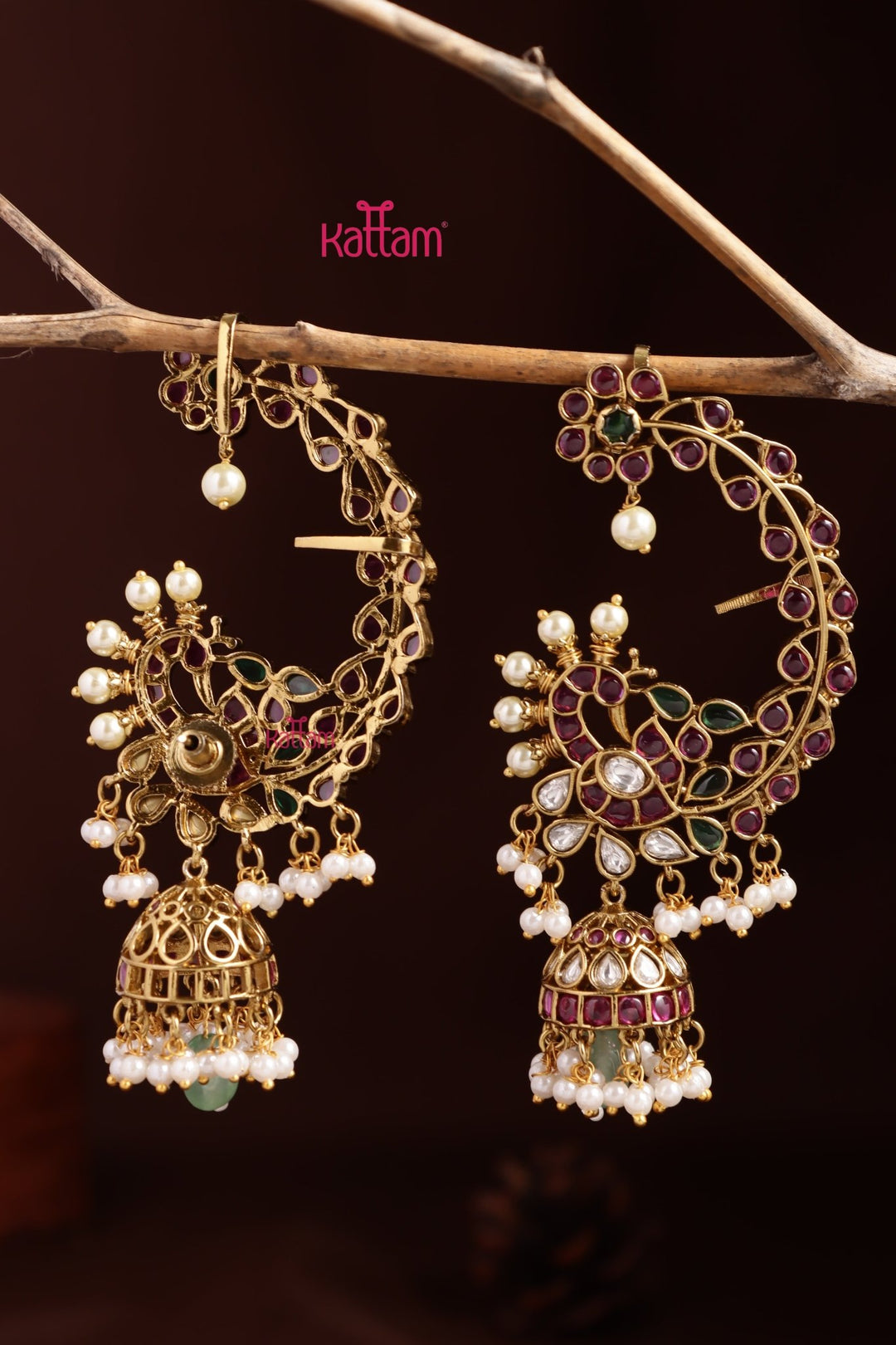 AD Leafy Peacock Earcuff Jhumka - E1345