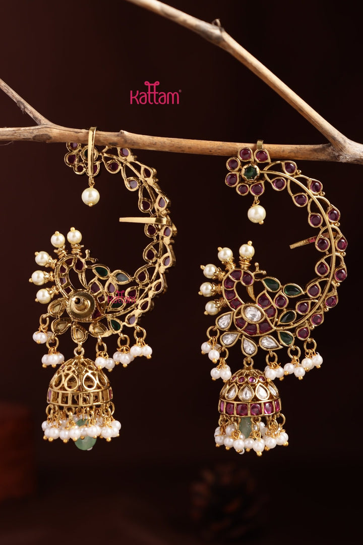 AD Leafy Peacock Earcuff Jhumka - E1345
