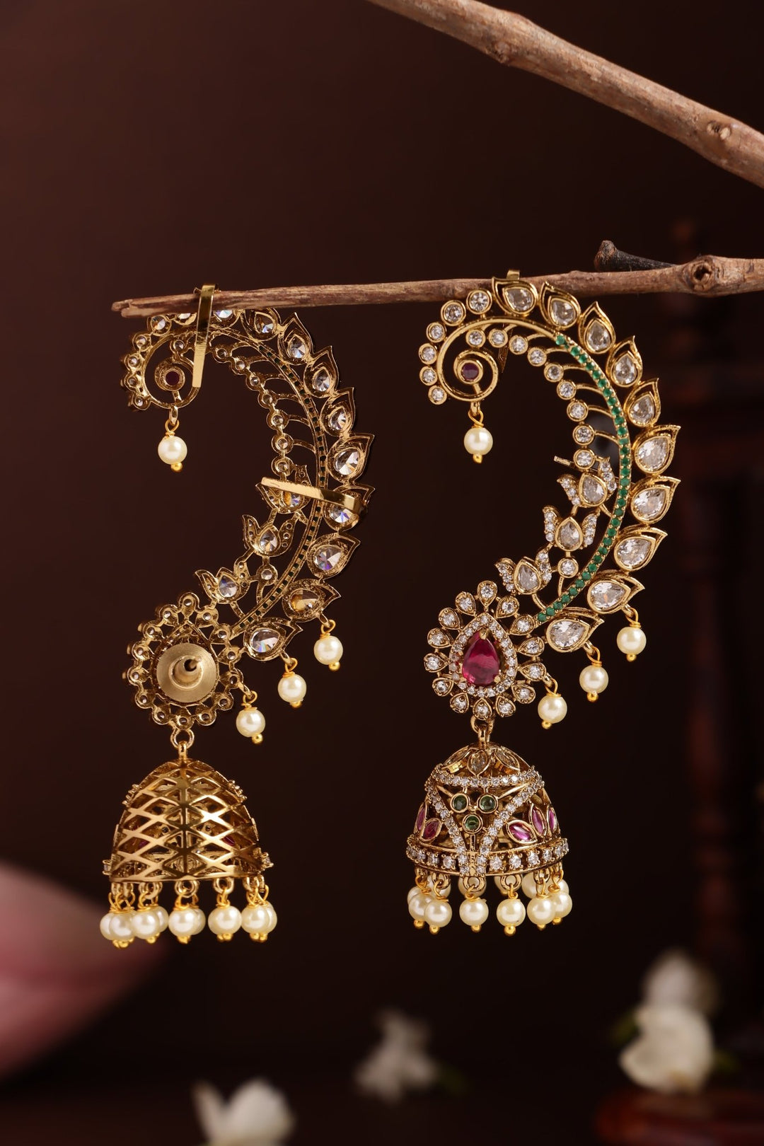 AD Leafy Peacock Earcuff Jhumka - E1283