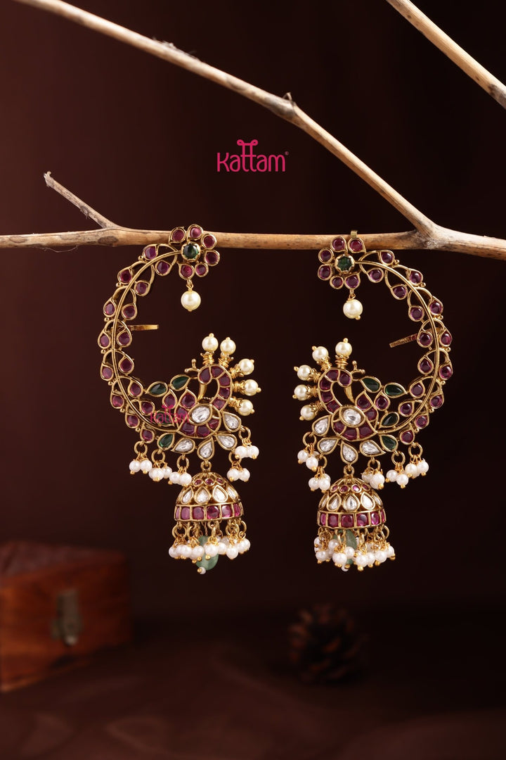 AD Leafy Peacock Earcuff Jhumka - E1345