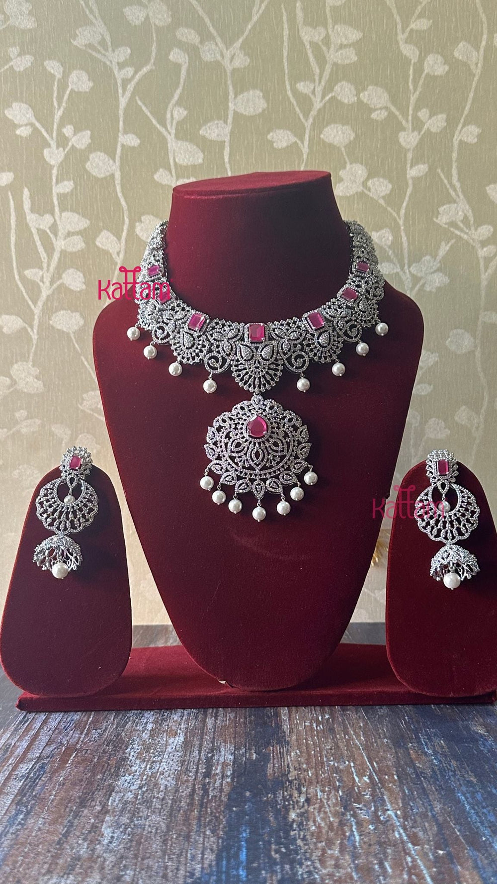 AD Leafy Ruby Bridal Necklace - N5059 