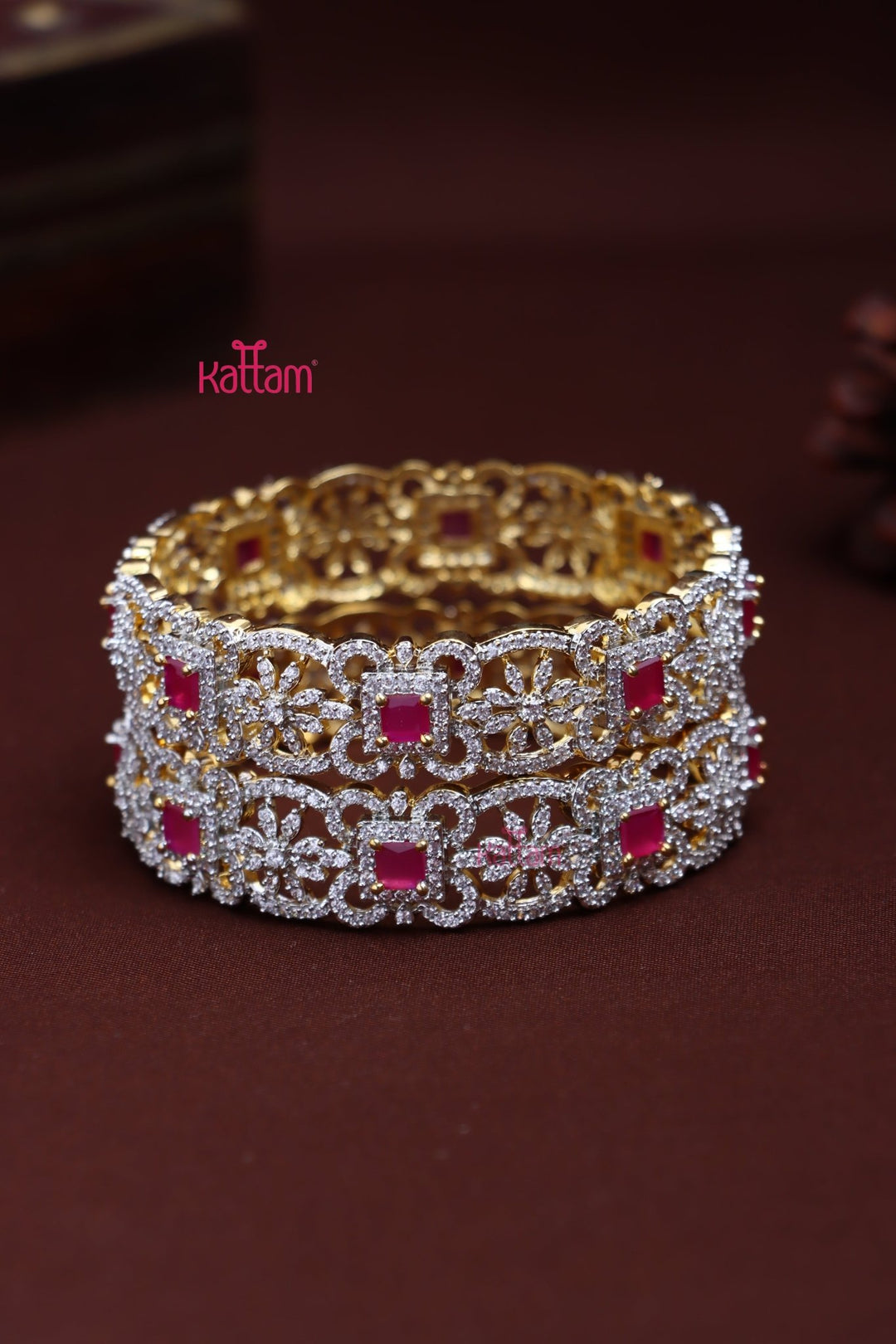 AD Monolisa Flower Ruby Bangle - B589 - V4