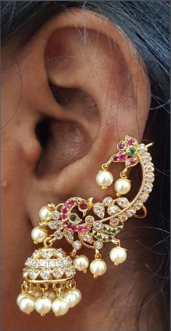 AD Multistone Pearl Earcuff Jhumka - E1186