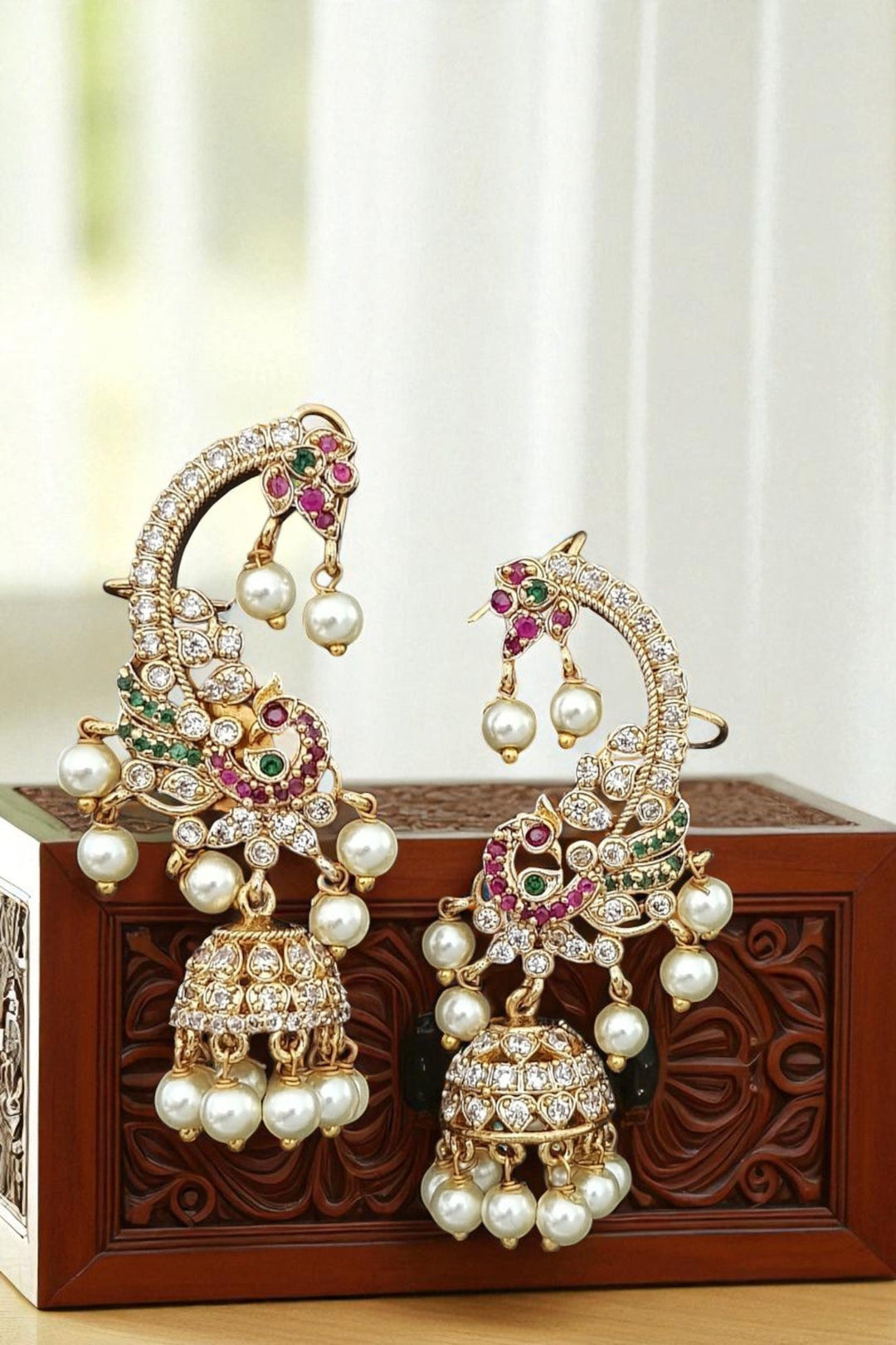 AD Multistone Pearl Earcuff Jhumka - E1186