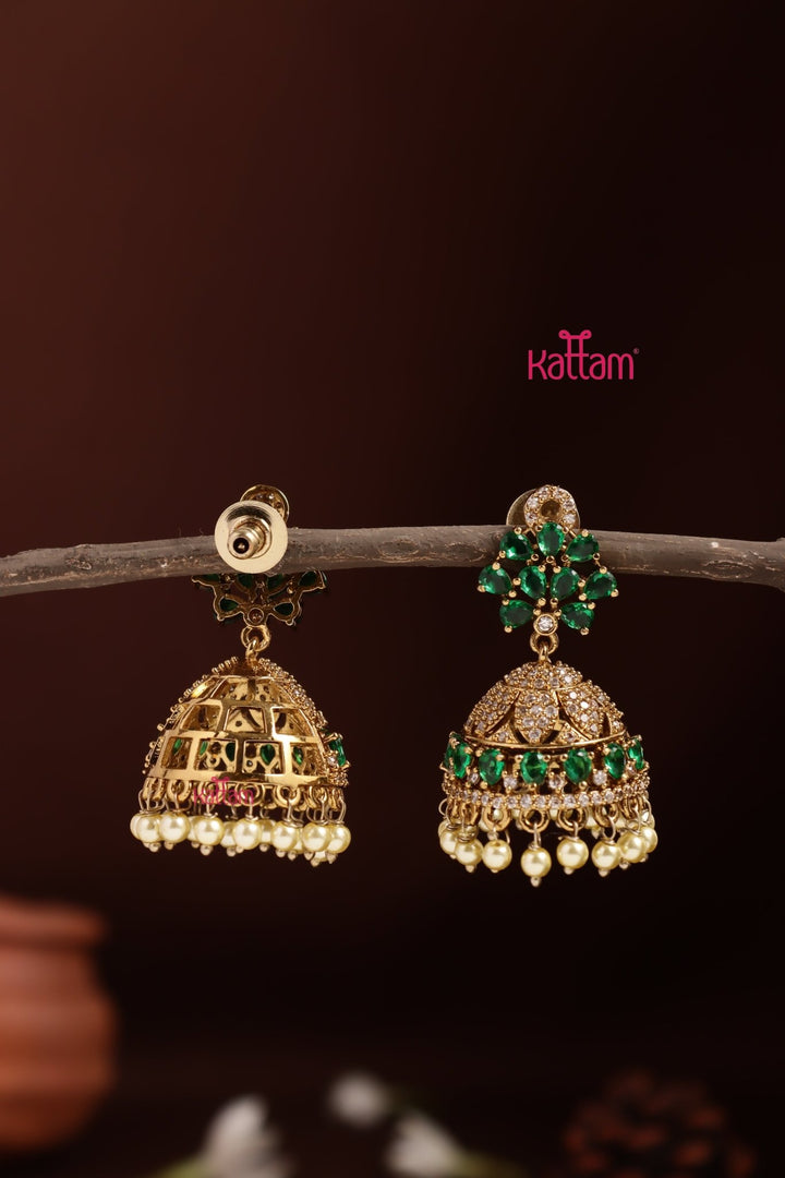 AD Pattern Green Jhumka - E1335