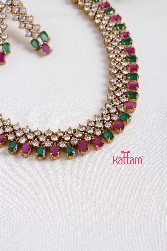 AD Patterned Ruby Green Stone Choker - N2308