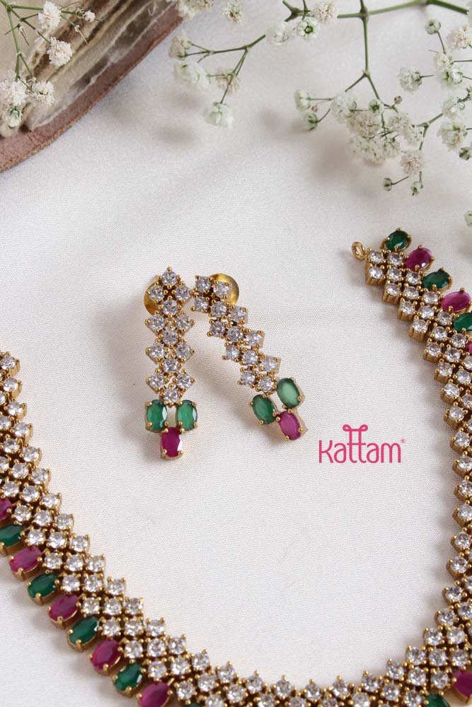 AD Patterned Ruby Green Stone Choker - N2308