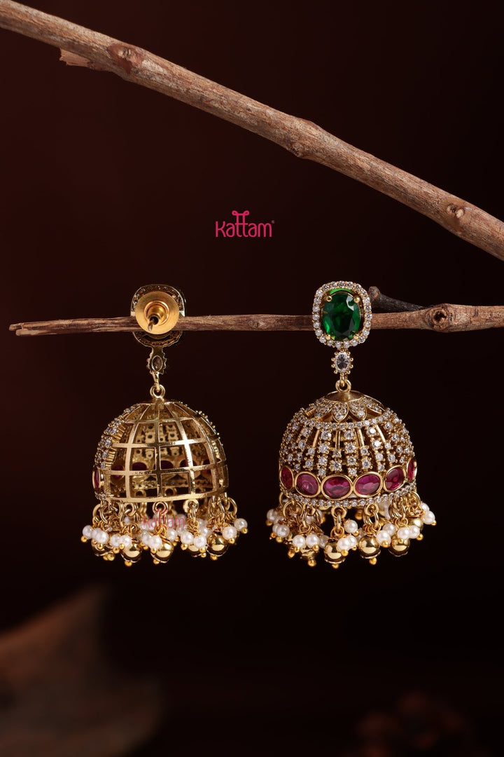 AD Patterned Stone Jhumka - E1110