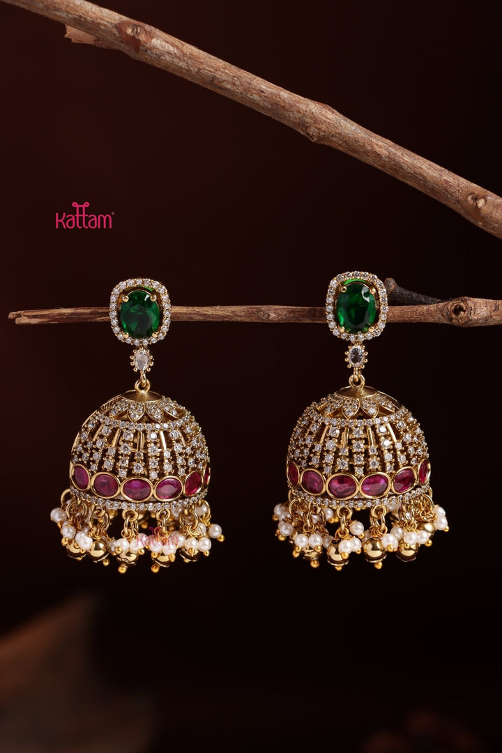 AD Patterned Stone Jhumka - E1110
