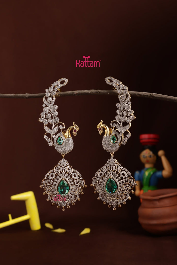 AD Peacock Floral Earcuff Bridal Jhumka - E1326