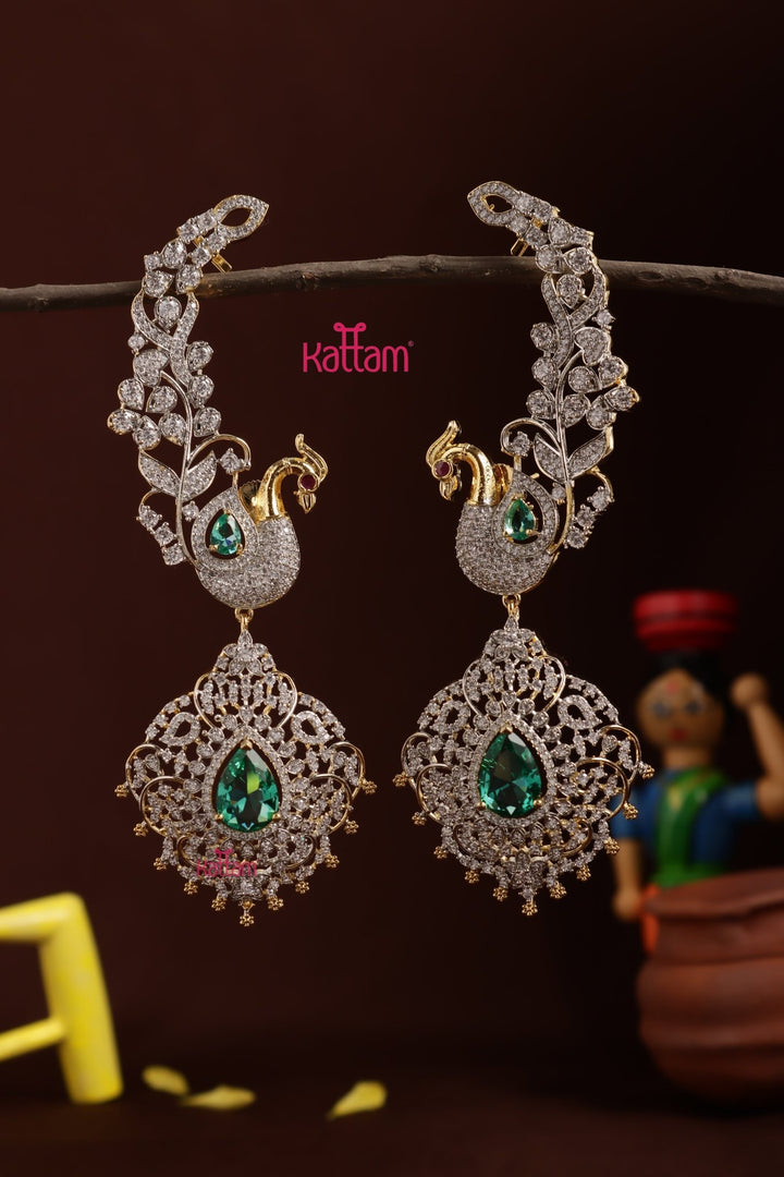 AD Peacock Floral Earcuff Bridal Jhumka - E1326
