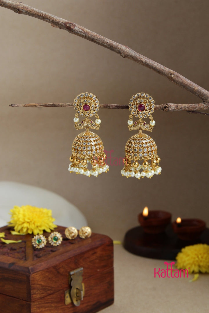 AD Peacock Jhumka ( Interchangeable Stones) - E894