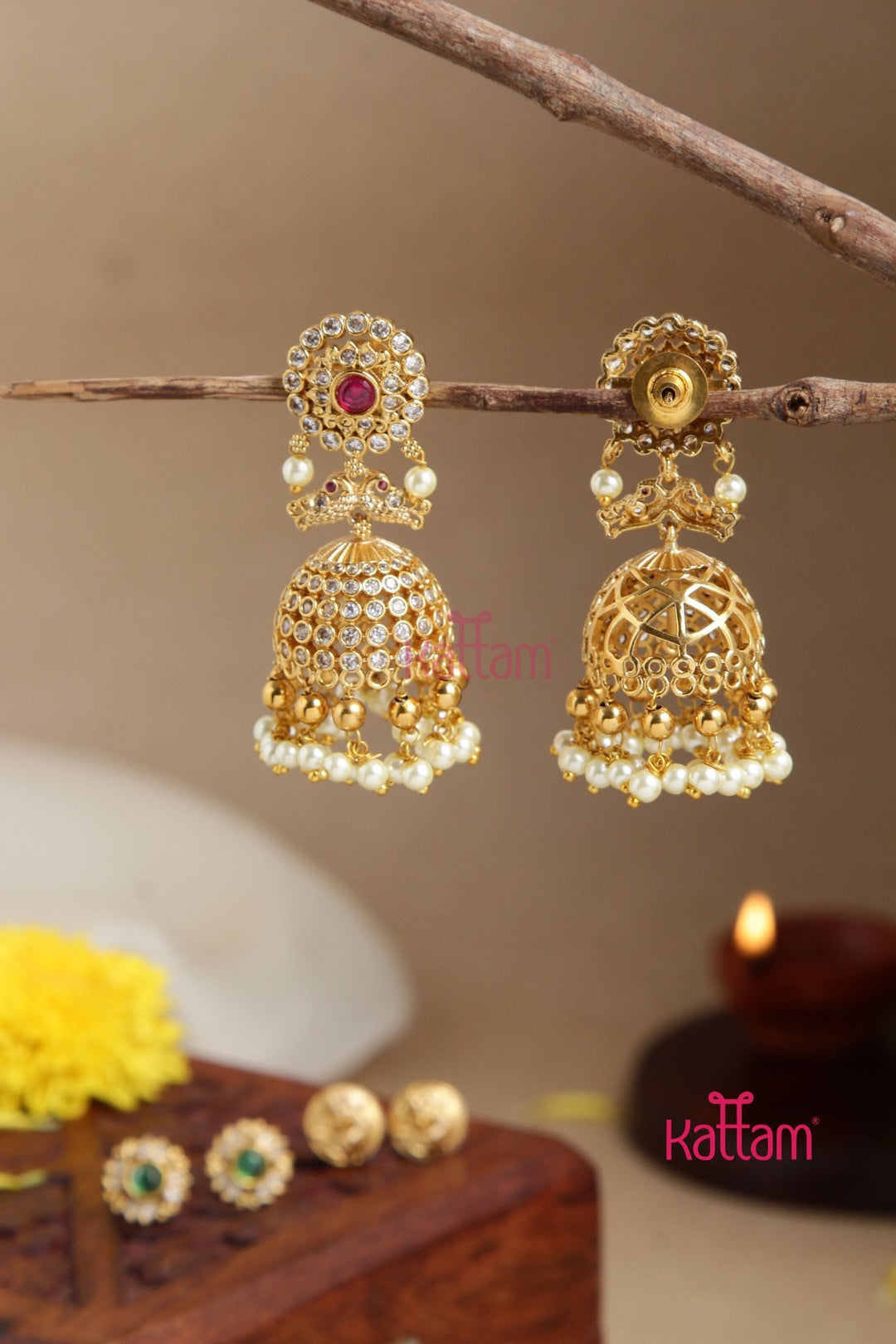 AD Peacock Jhumka ( Interchangeable Stones) - E894