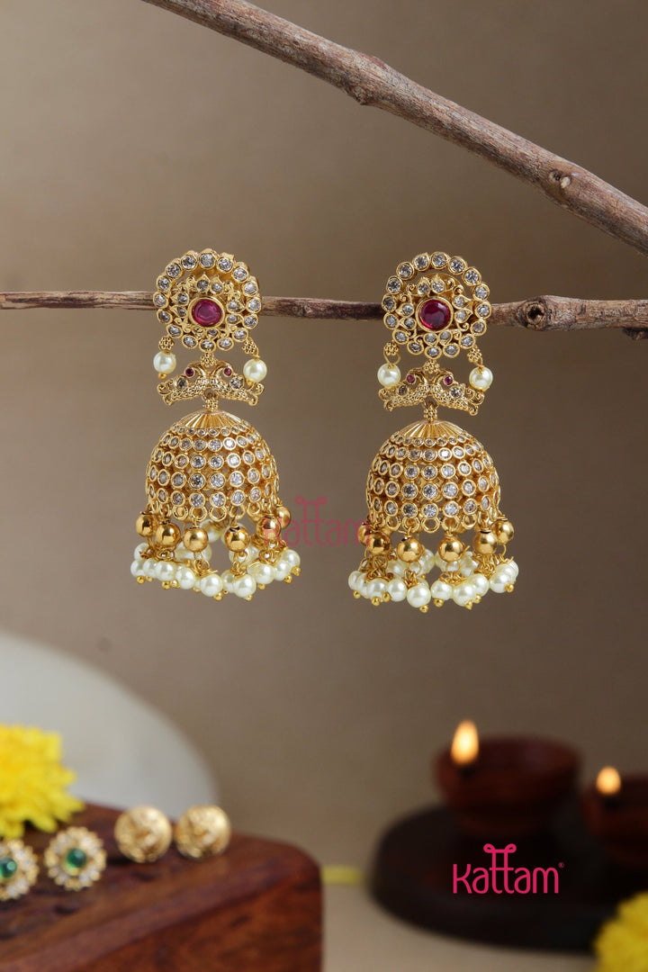 AD Peacock Jhumka ( Interchangeable Stones) - E894