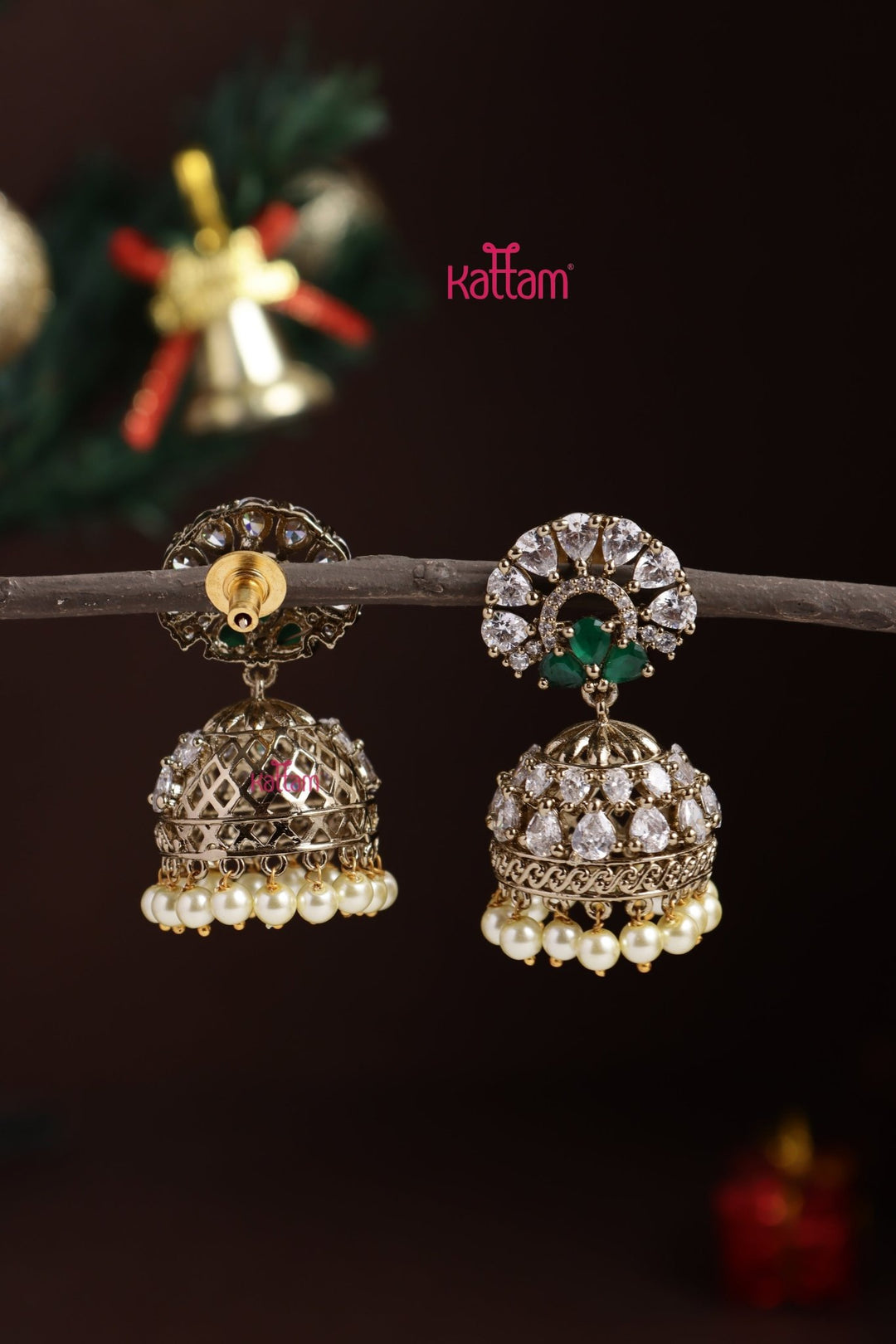 AD Pearl Jhumka - Green - E1309