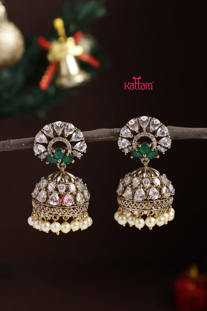 AD Pearl Jhumka - Green - E1309