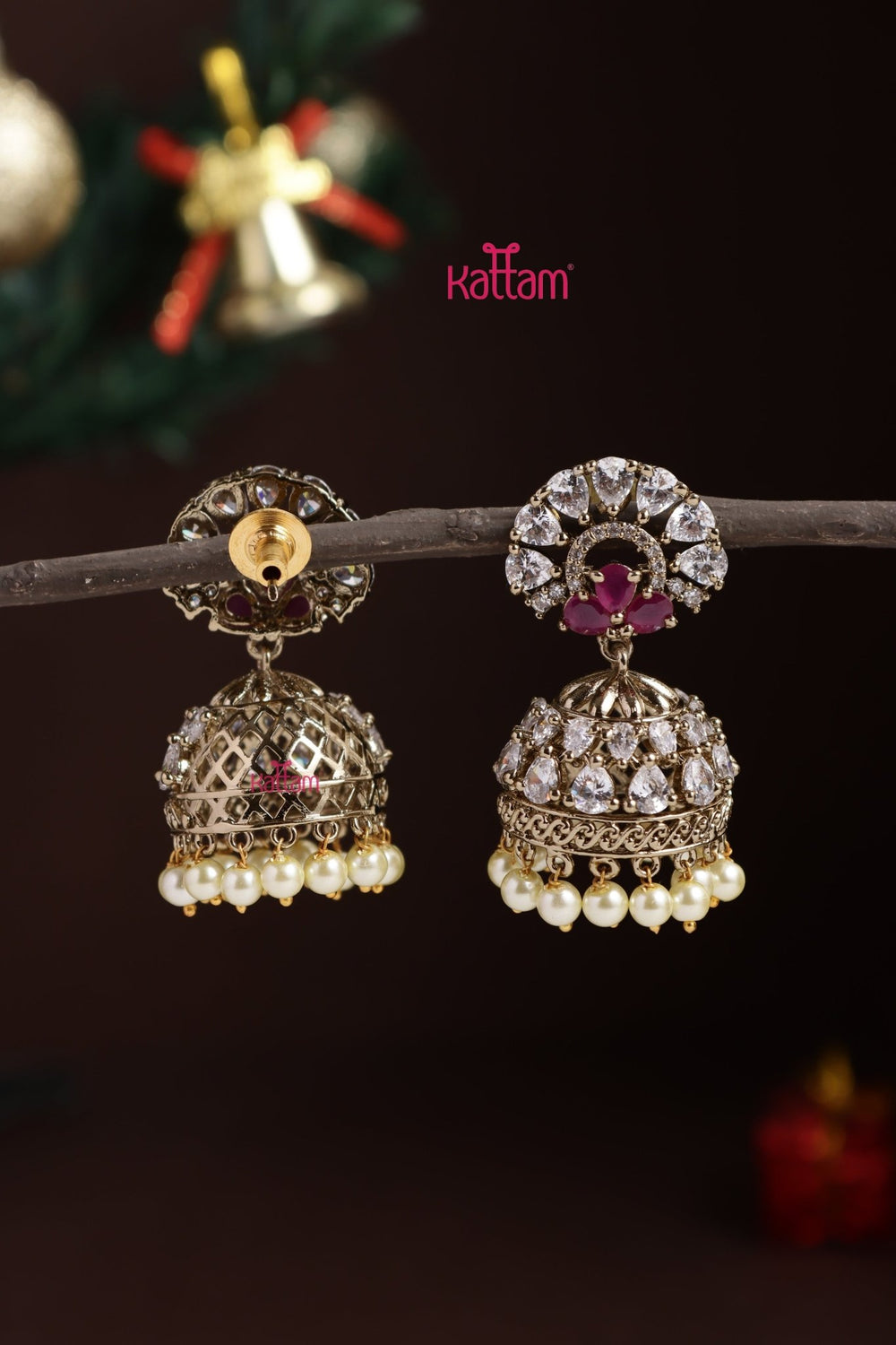 AD Pearl Jhumka - Ruby - E1308